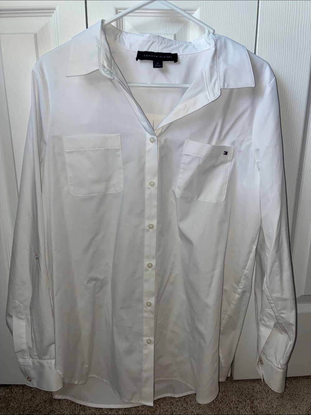Tommy Hilfiger White Cotton Button-Up Dress Shirt